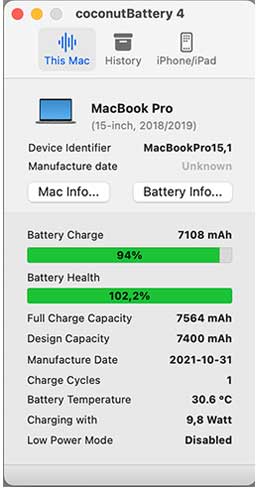MacBook Pro 15" Akku Kapazität 2018 - 2019 A1953 High Quality