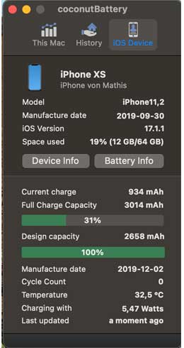 CDX iPhone XS Akku Kapazität